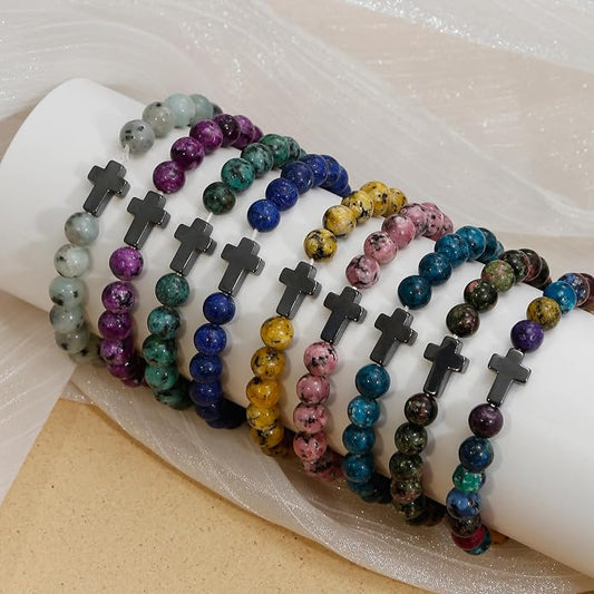 Stone Bead Cross Bracelet