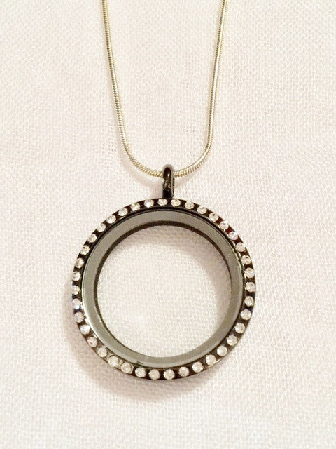 Gun Metal Black Round Floating Charm Locket Necklace