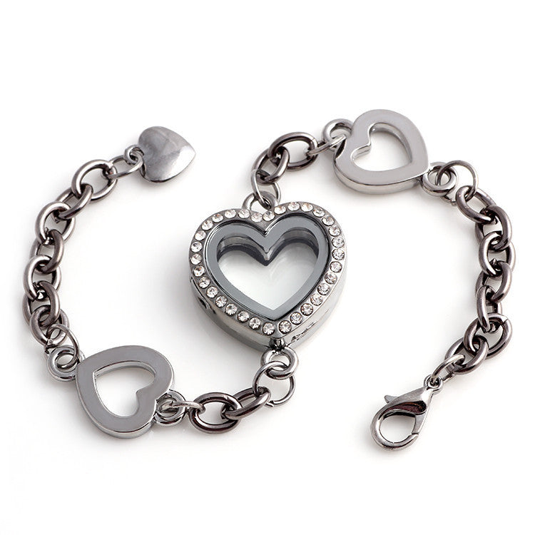 4 Heart Gun Metal Black Locket Bracelet