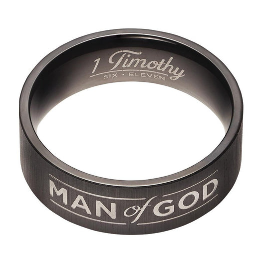 Man Of God, Men's Stainless Steel Ring, Black, Size 11