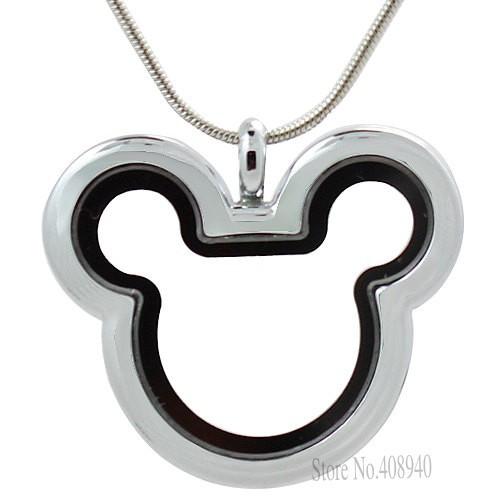 Mouse with Crystals Floating Charm Locket Necklace