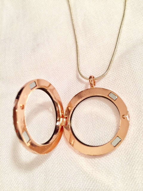 Rose Gold Round Floating Charm Locket Necklace