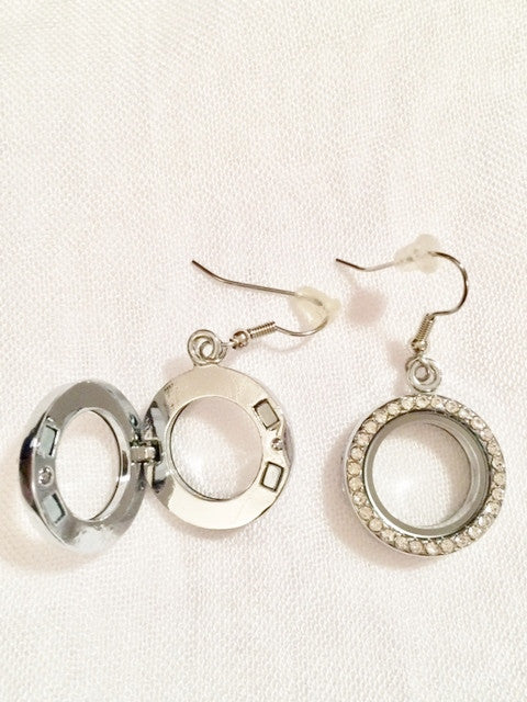 Silver Round Locket Earrings with Cubic Zirconia