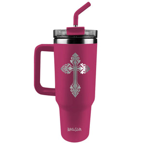Filigree Cross 40 oz. Mug with Straw