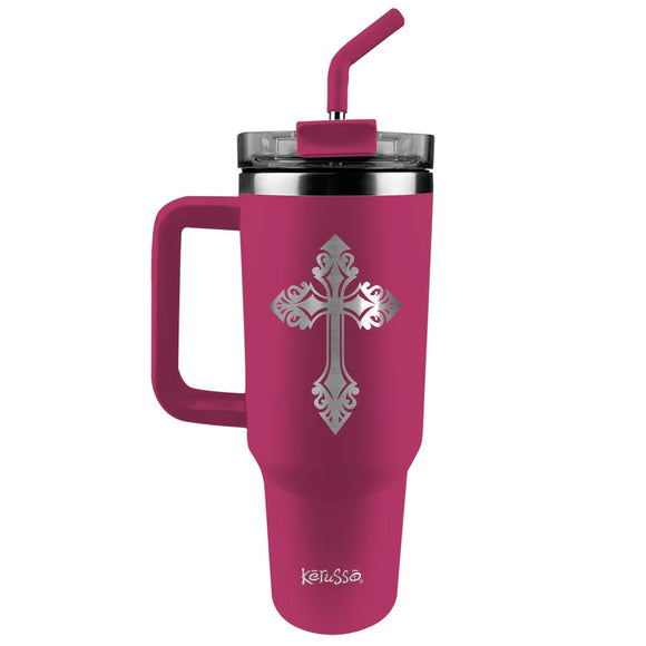 Filigree Cross 40 oz. Mug with Straw