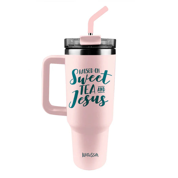 Raised On Sweet Tea and Jesus 40 oz. Mug with Handle & Straw