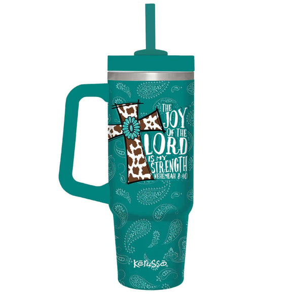Cowhide Cross 30 oz Mug with Handle and Straw