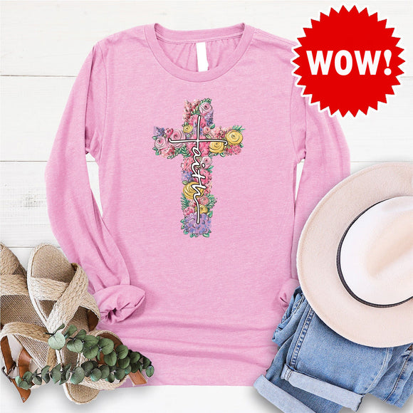 Faith Cross Floral T-Shirt (long sleeve)