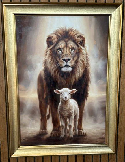 LION and LAMB Gold Frame 13 x 19 inches