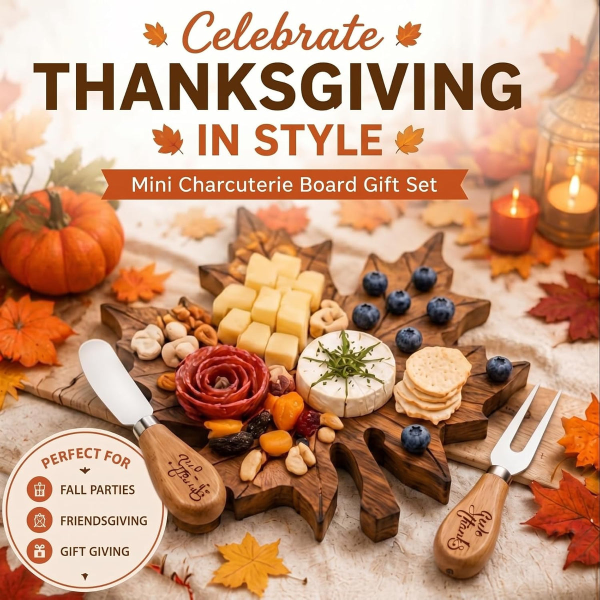 Maple Leaf Mini Charcuterie Board Gift, 8.3 x 7.5 in