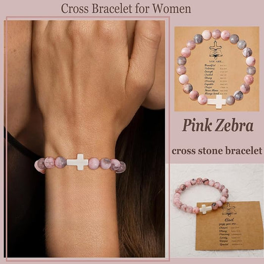 Stone Bead Cross Bracelet