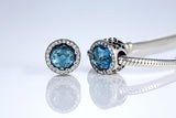 Blue .925 Sterling Silver Crystal Round Charm Bead