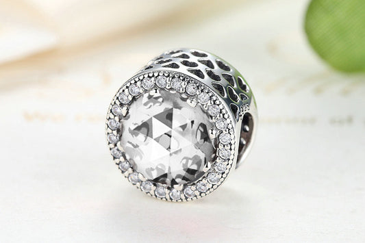 Clear .925 Sterling Silver Crystal Round Charm Bead