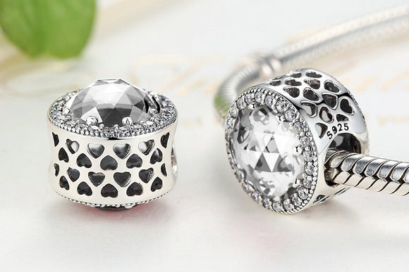 Clear .925 Sterling Silver Crystal Round Charm Bead