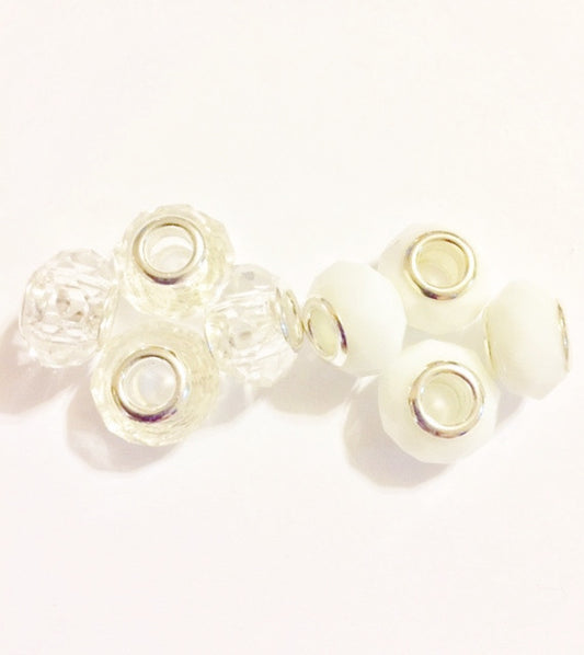 White and Clear Lampwork Murano Glass beads for European Charm Bracelet