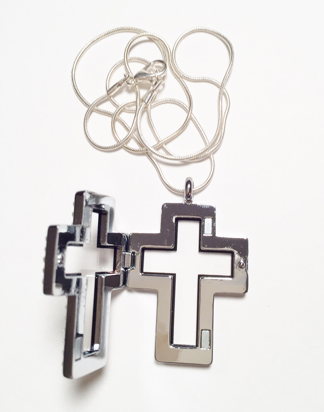 Crystal Cross Floating Charm Locket Necklace