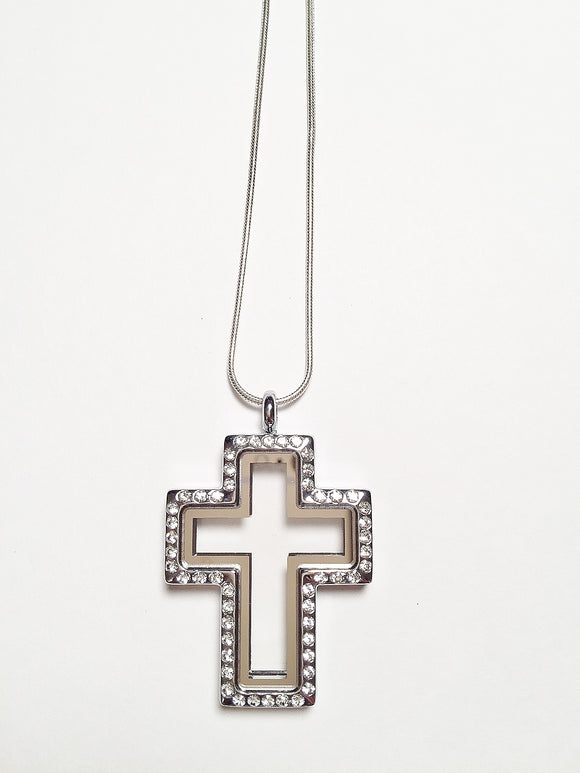 Crystal Cross Floating Charm Locket Necklace