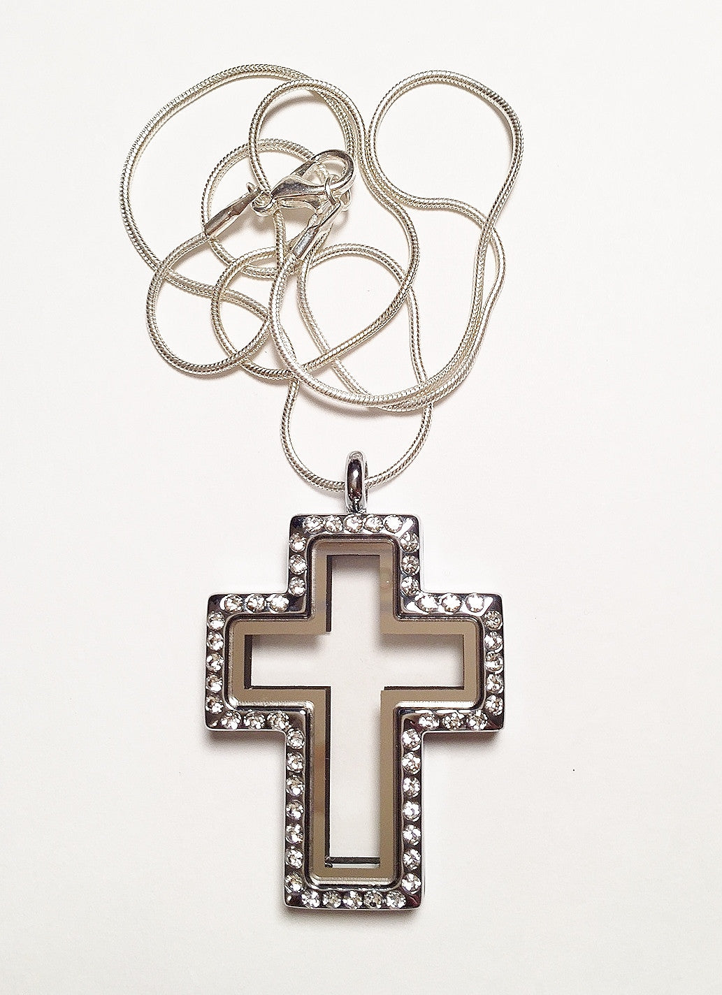Crystal Cross Floating Charm Locket Necklace