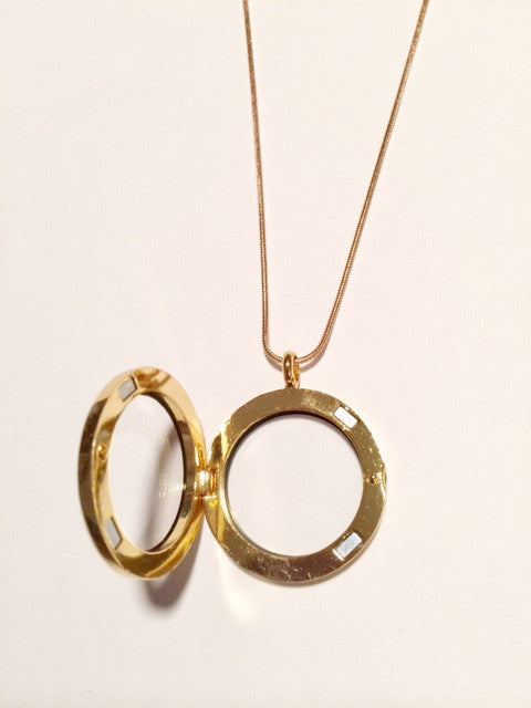 Gold Round Floating Charm Locket Necklace