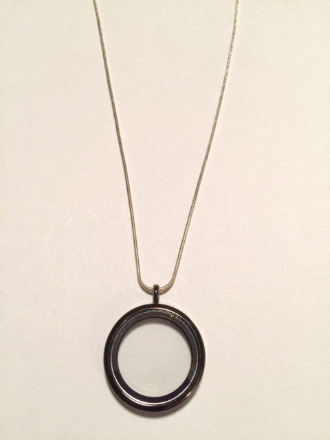 Gun Metal Black Round Floating Charm Locket Necklace
