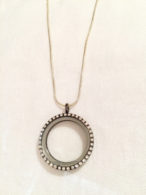 Gun Metal Black Round Floating Charm Locket Necklace
