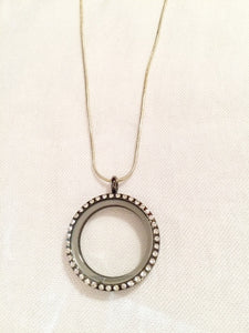 Gun Metal Black Round Floating Charm Locket Necklace