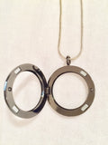Gun Metal Black Round Floating Charm Locket Necklace