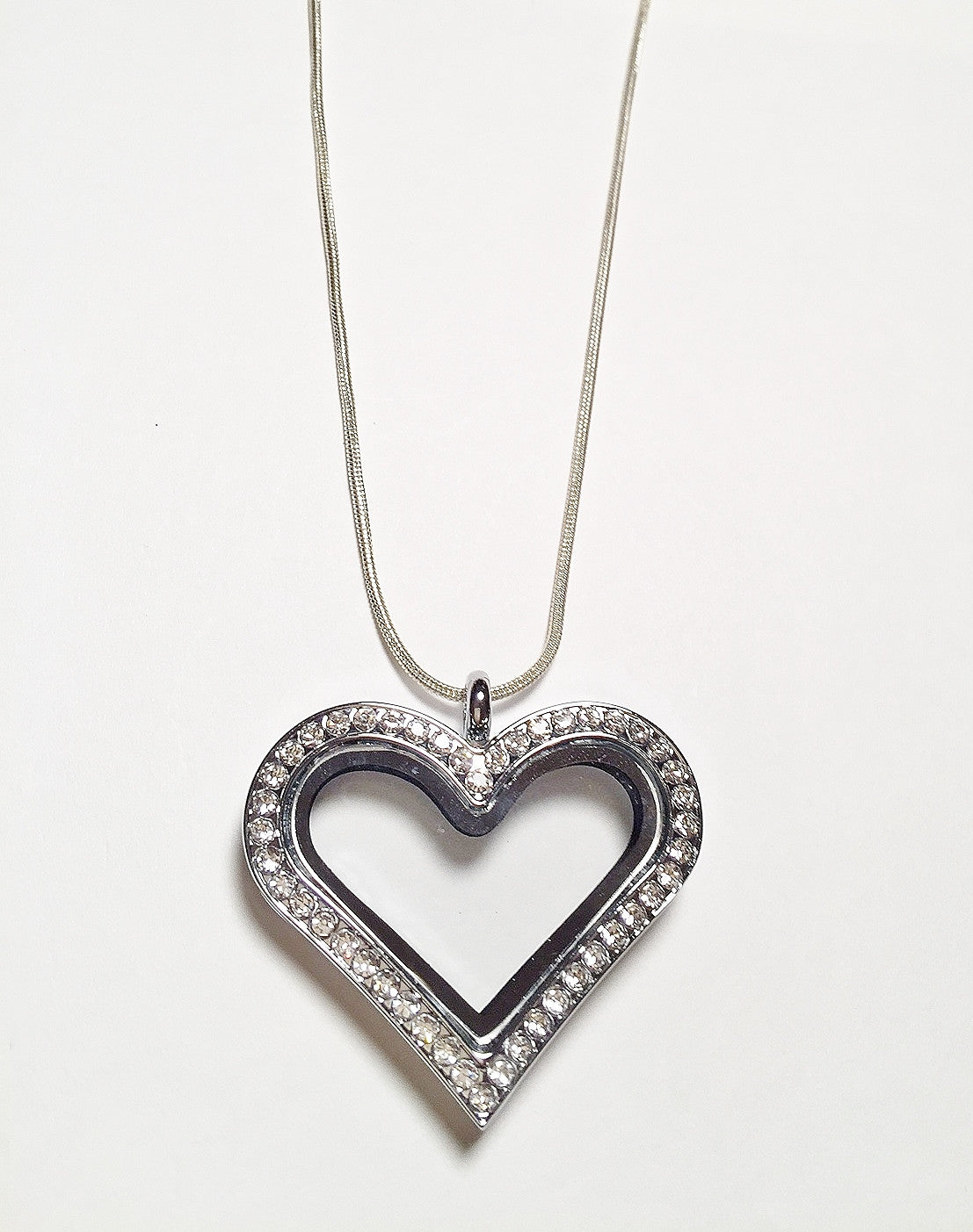 Crystal Heart Floating Charm Locket Necklace