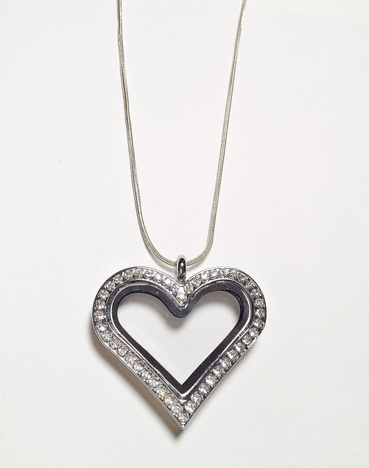 Crystal Heart Floating Charm Locket Necklace