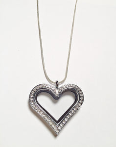 Crystal Heart Floating Charm Locket Necklace