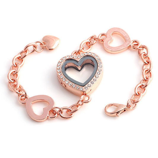4 Heart Rose Gold Locket Bracelet