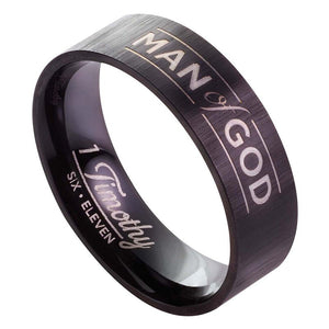 Man Of God, Men's Stainless Steel Ring, Black, Size 11