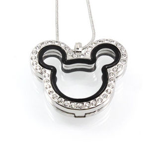 Mouse with Crystals Floating Charm Locket Necklace