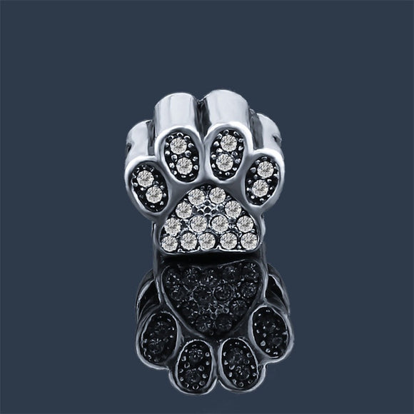 Cubic Zirconia Crystal Paw Charm Bead