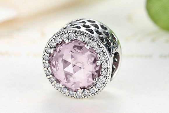 Pink .925 Sterling Silver Crystal Round Charm Bead