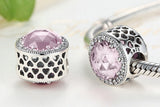 Pink .925 Sterling Silver Crystal Round Charm Bead