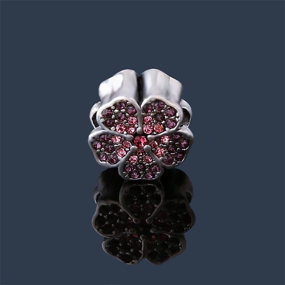 Purple & Pink Crystal Flower Charm Bead