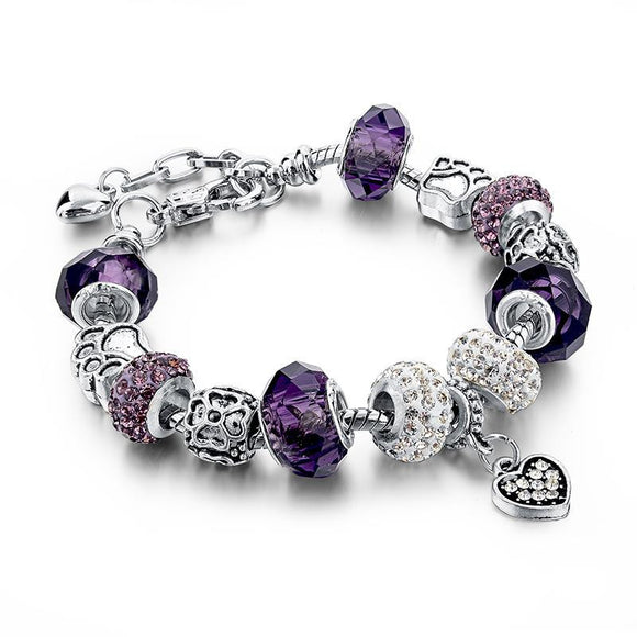 Purple & Silver Charm Bracelet