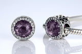 Purple .925 Sterling Silver Crystal Round Charm Bead