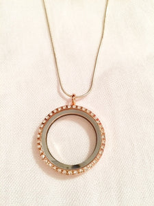 Rose Gold Crystal Round Floating Charm Locket Necklace