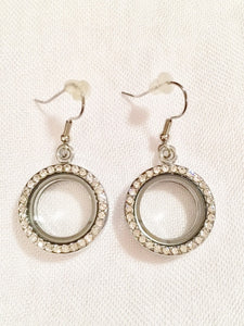 Silver Round Locket Earrings with Cubic Zirconia