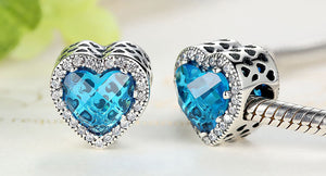 Blue .925 Sterling Silver Crystal Heart Charm Bead