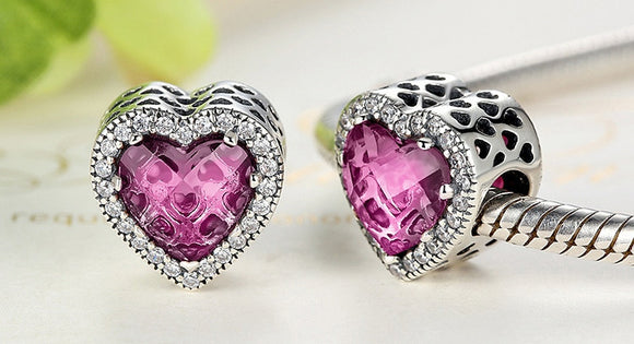 Pink .925 Sterling Silver Crystal Heart Charm Bead