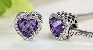 Purple .925 Sterling Silver Crystal Heart Charm Bead