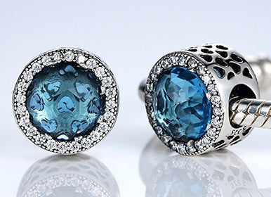 Blue .925 Sterling Silver Crystal Round Charm Bead