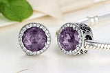 Purple .925 Sterling Silver Crystal Round Charm Bead
