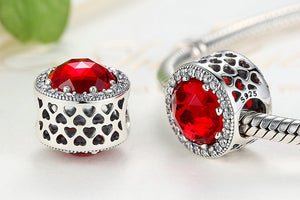 Red .925 Sterling Silver Crystal Round Charm Bead