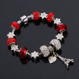 Red & Silver Eiffel Tower Charm Bracelet